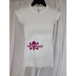 Time Bandit Deadliest Catch Womens White T-Shirt With Pink Skull Graphic